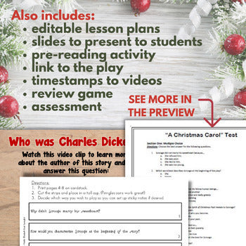 A Christmas Carol Activities Worksheets For The Play Version  Printable and Digital