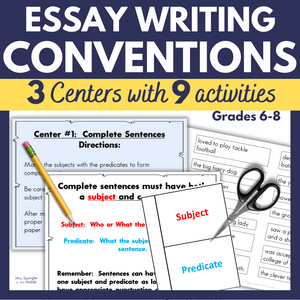 Essay Writing Conventions Practice | Middle School Centers Stations