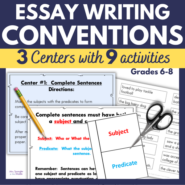 Essay Writing Conventions Practice | Middle School Centers Stations