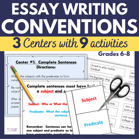 Essay Writing Conventions Practice | Middle School Centers Stations