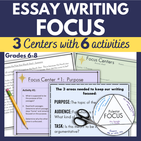 Essay Writing Focus Practice | Middle School Centers Stations