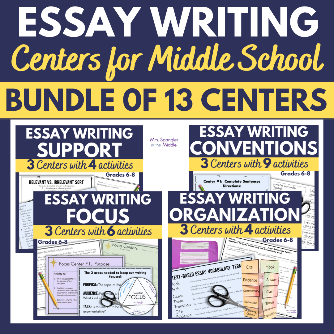 Writing Centers | Essay Practice Centers Stations BUNDLE | Middle School