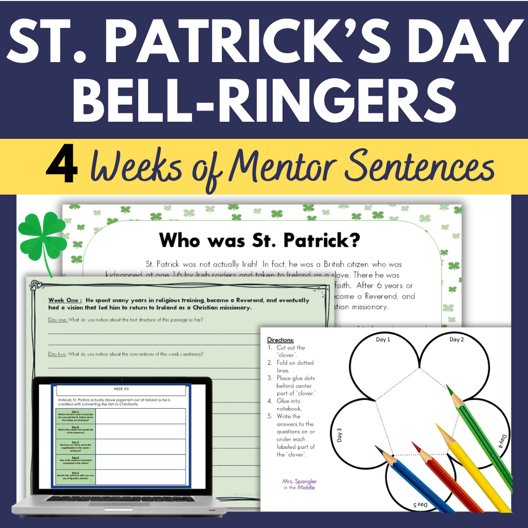Bell Ringers for Middle School - Month of Mentor Sentences for St. Patrick's Day