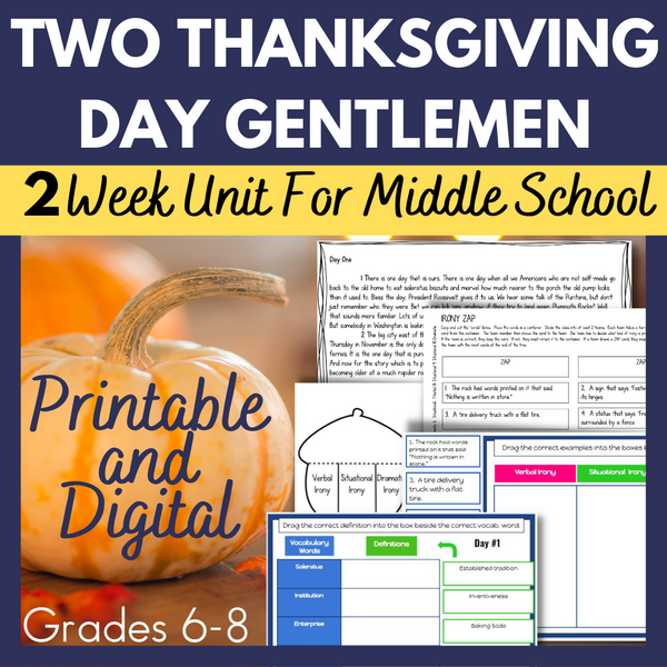 Thanksgiving Reading Activities Short Story By O. Henry  Printable and Digital