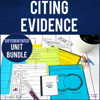 Citing Textual Evidence Printable Unit BUNDLE | Vocab Notes Practice Quiz