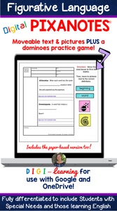 Figurative Language DIGITAL Pixanotes® (Picture Notes) + Dominoes Game!
