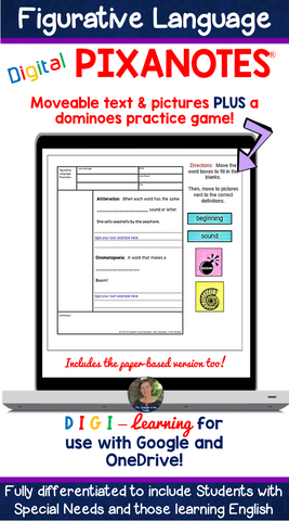 Figurative Language DIGITAL Pixanotes® (Picture Notes) + Dominoes Game!