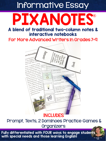Informative Essay Pixanotes® (Text Based) for Grades 7-9 with Games & More!