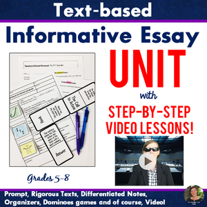 Text-Based Informative Essay VIDEO UNIT - Grades 4-6 - VIDEO Lessons, Visual Notes, & More!